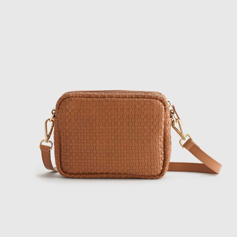 Quince Italian woven camera crossbody with additional strap NWOT